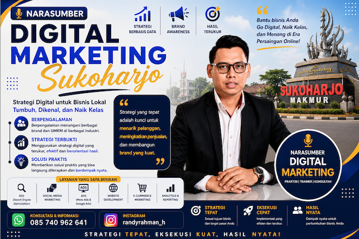 Narasumber Digital Marketing Sukoharjo untuk Seminar, Workshop, dan Pelatihan UMKM